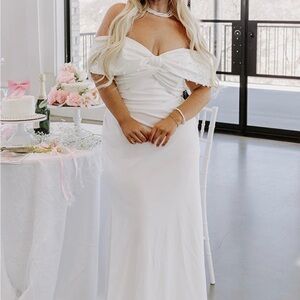 Elegant White Off-Shoulder Floor Length Dress